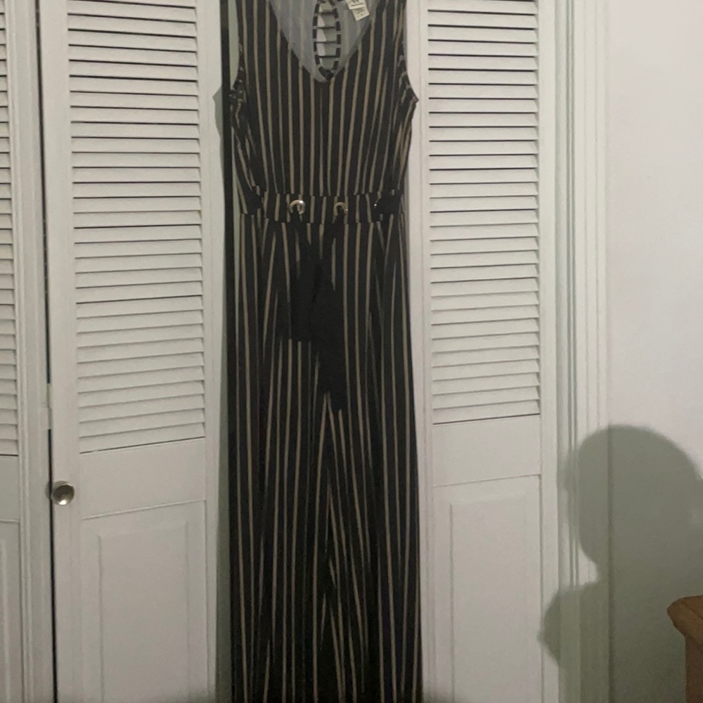 Navy Blue and Gold Striped Jumpsuit